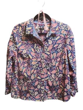 Talbots Navy Paisley Button-Front Womens Shirt Sz XLp